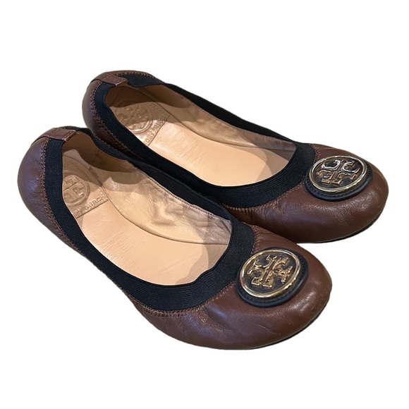 Tory Burch Caroline Brown & Black Leather Ballet Flats - 6.5 - Picture 1 of 16